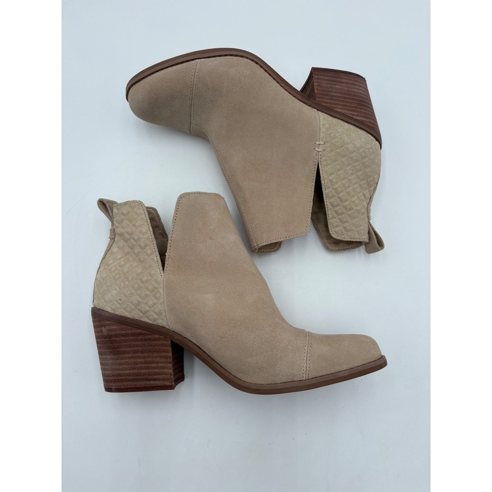 TOMS Everly Cutout Boot Suede Quilted V-Cut Ankle Boots Block Heel Women's 8.5